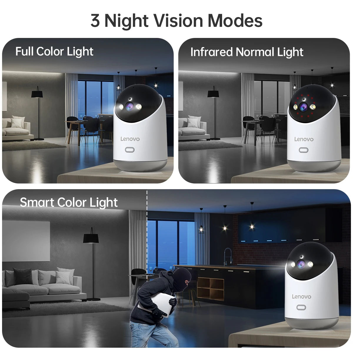 Cámara de videovigilancia WiFi Lenovo de 5 MP. Con seguimiento automático nocturno, seguridad CCTV y monitor de bebé.