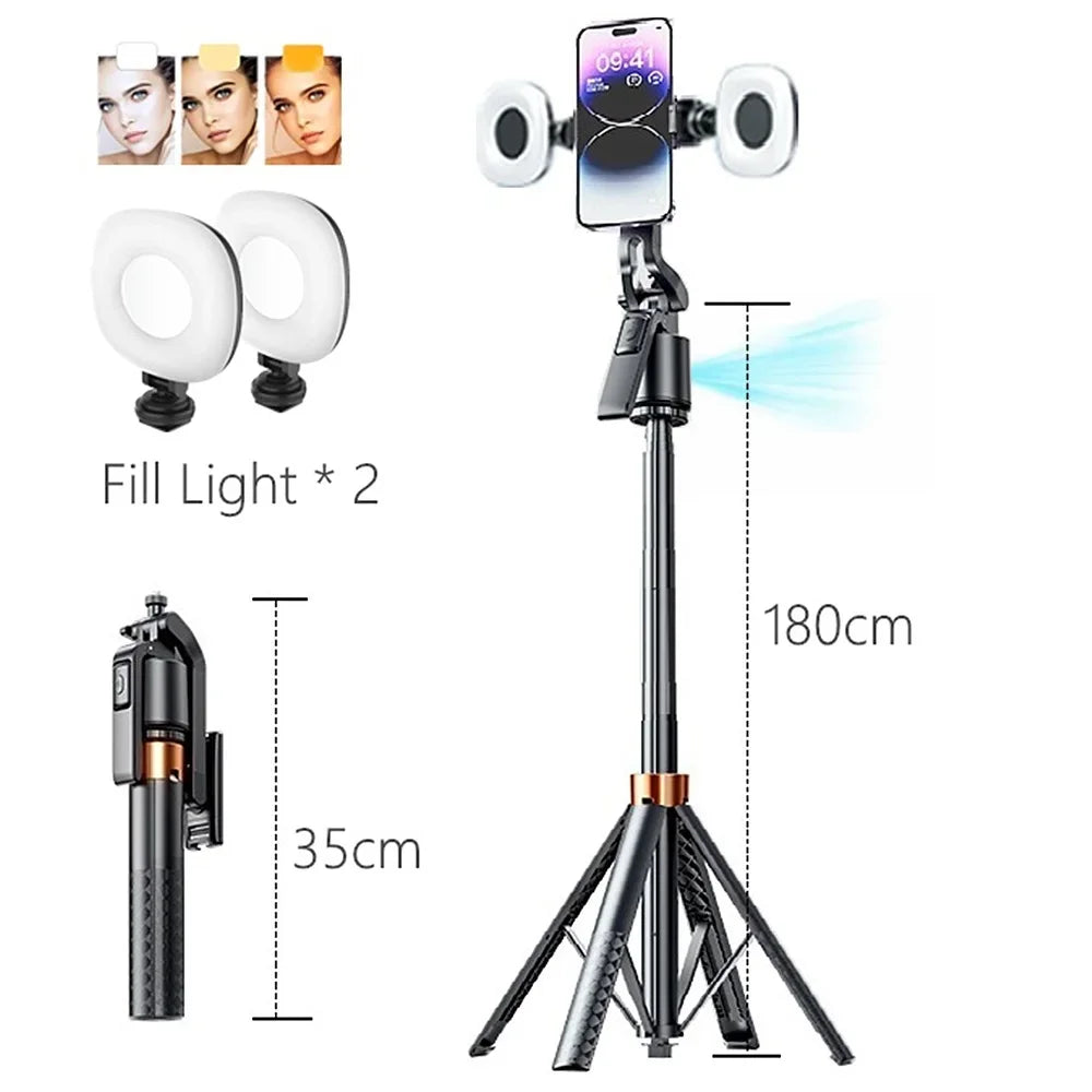 Tripod with Facial Tracking, 180 cm, 360° Rotation and Selfie Stick