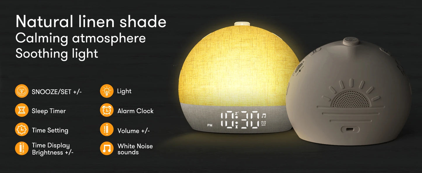 Sunrise Alarm Clock, 30-Minute Timer. Night Lights. Sleep Aid,