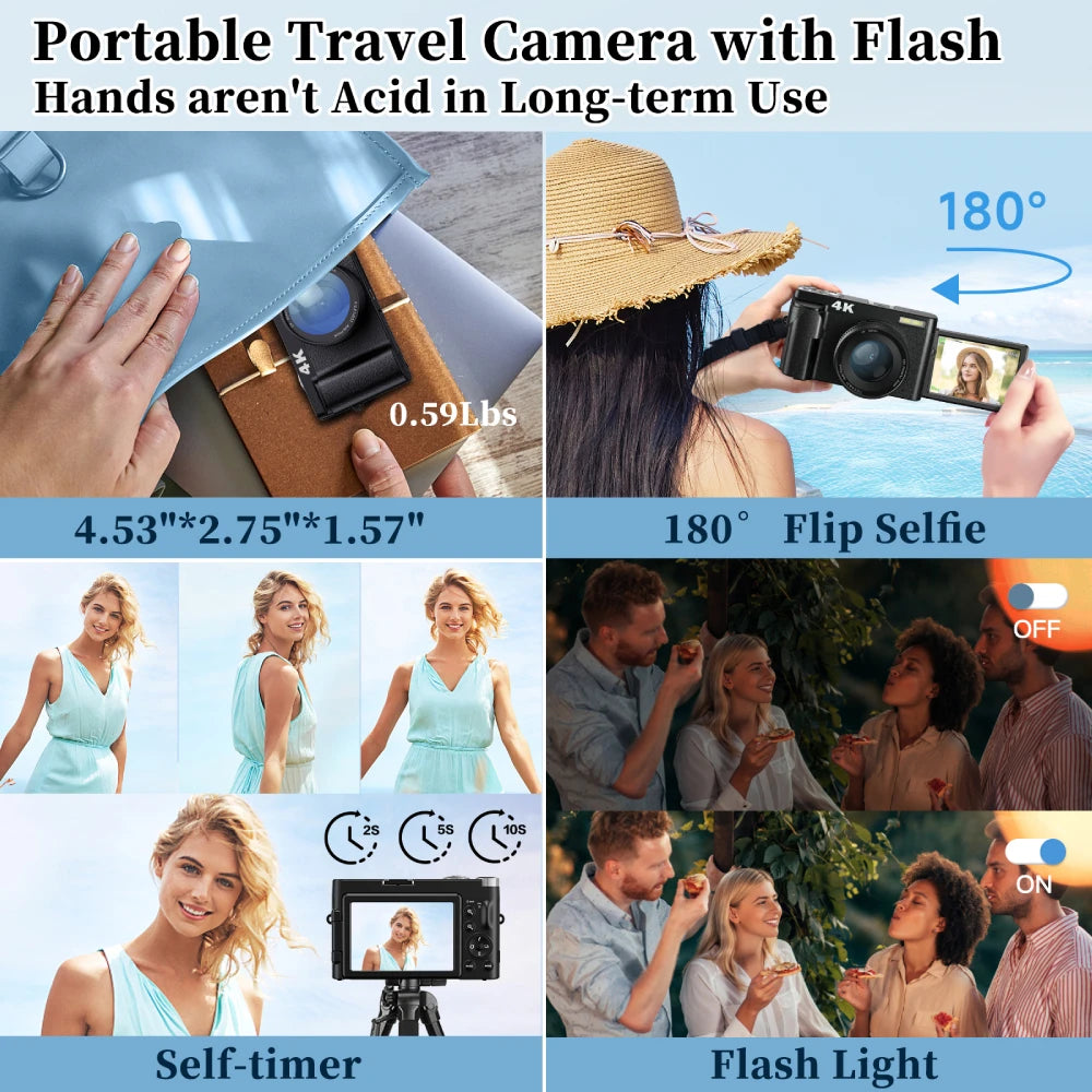 Cámara digital 4K 48 MP para vlogs, fotografía, edición de videos.