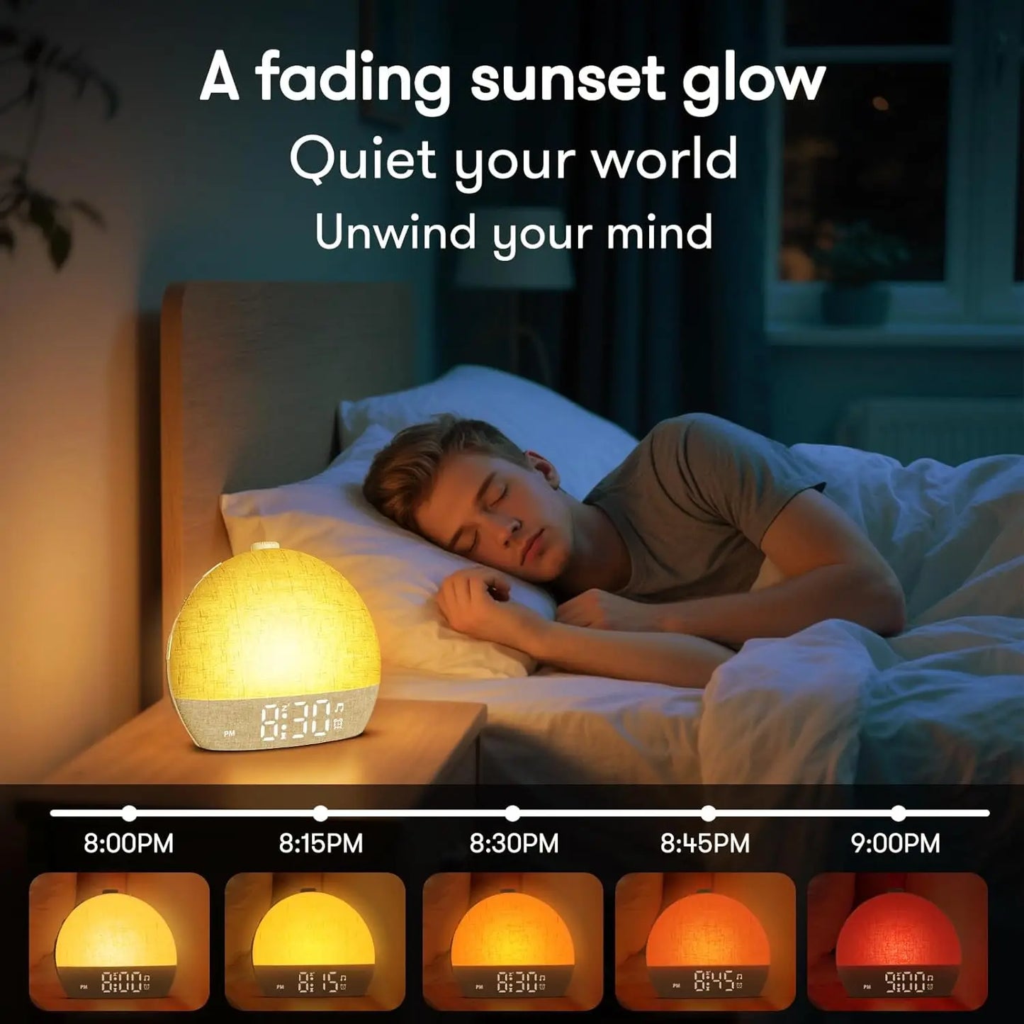Sunrise Alarm Clock, 30-Minute Timer. Night Lights. Sleep Aid,