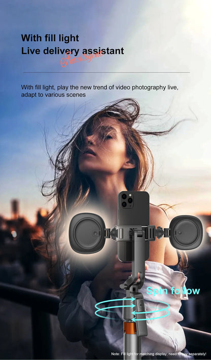 Tripod with Facial Tracking, 180 cm, 360° Rotation and Selfie Stick