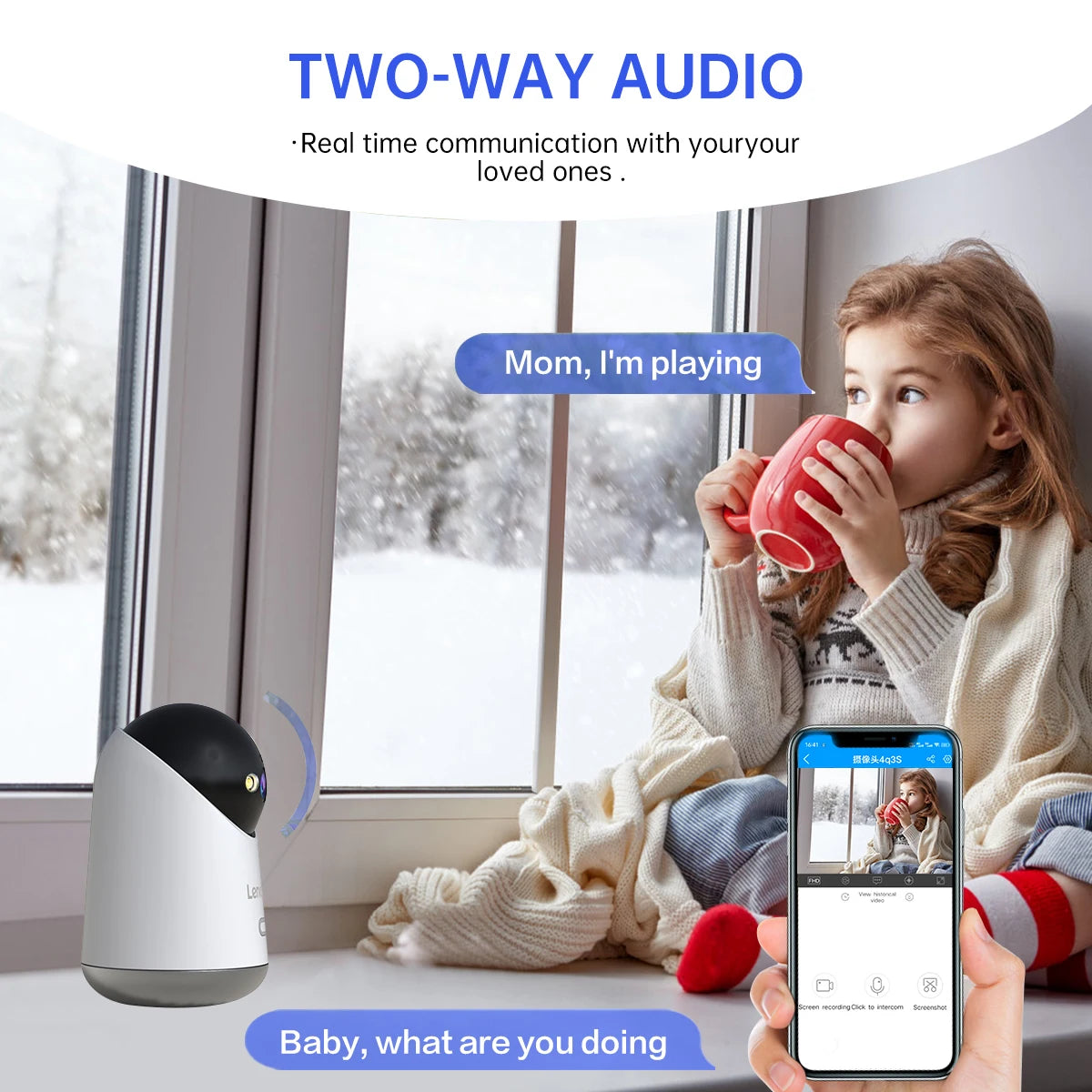 Cámara de videovigilancia WiFi Lenovo de 5 MP. Con seguimiento automático nocturno, seguridad CCTV y monitor de bebé.