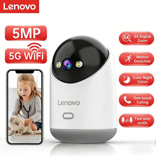 Cámara Videovigilancia WiFi Lenovo de 5 MP. Con seguimiento Automático Nocturno, Seguridad CCTV y Monitor de Bebé.