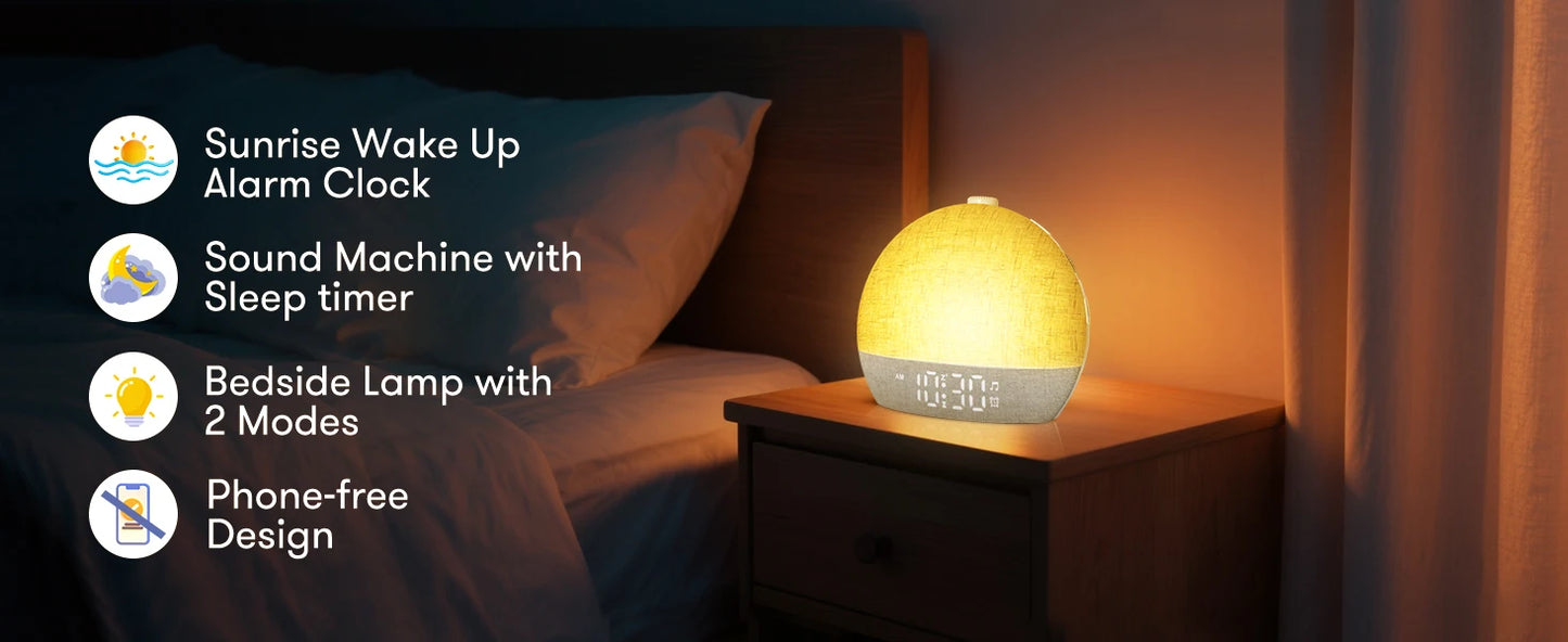 Sunrise Alarm Clock, 30-Minute Timer. Night Lights. Sleep Aid,