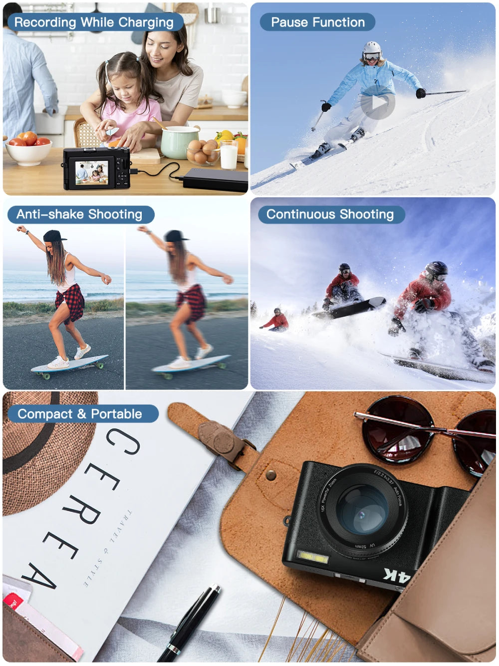 Cámara digital 4K 48 MP para vlogs, fotografía, edición de videos.