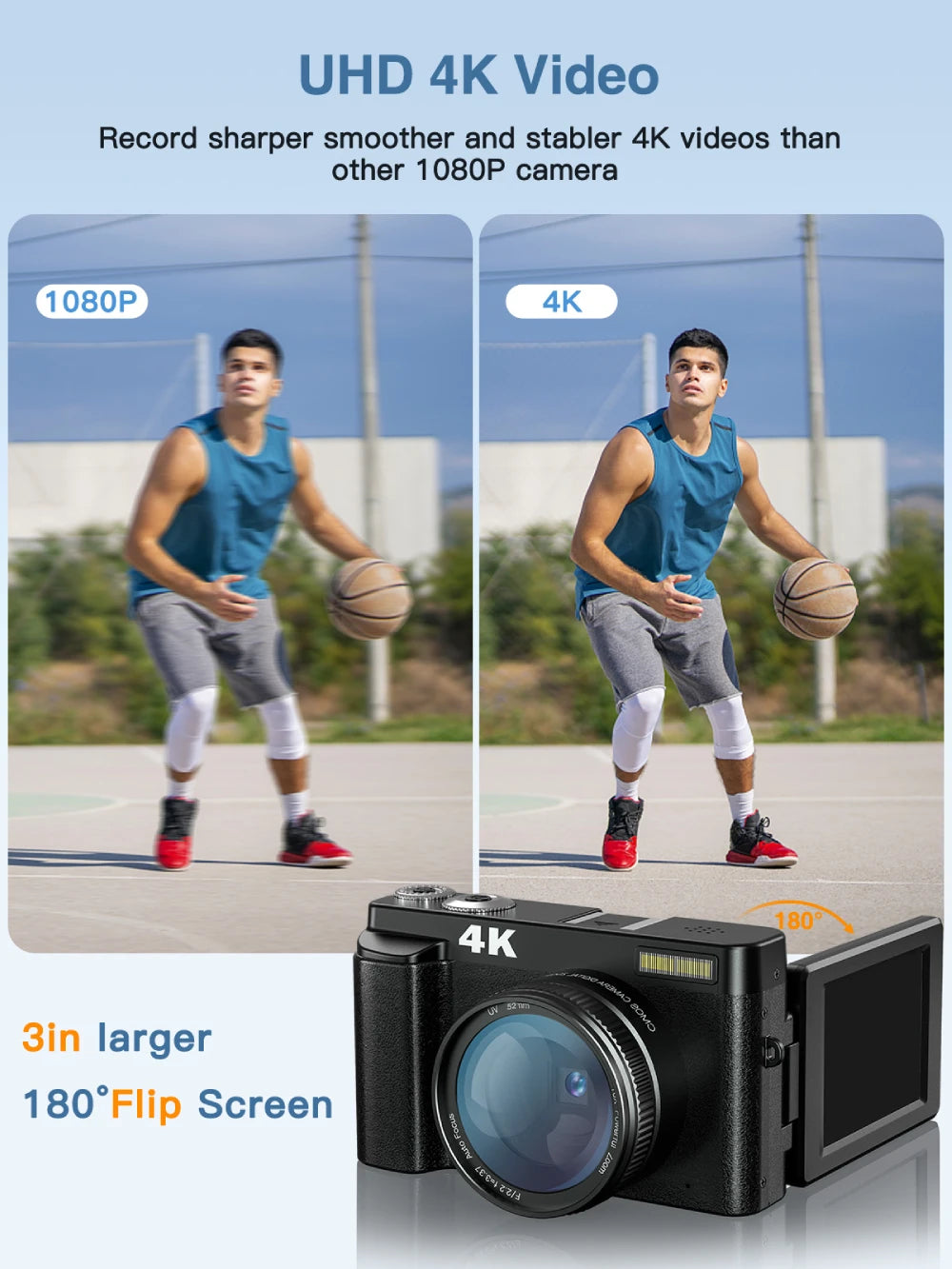 Cámara digital 4K 48 MP para vlogs, fotografía, edición de videos.