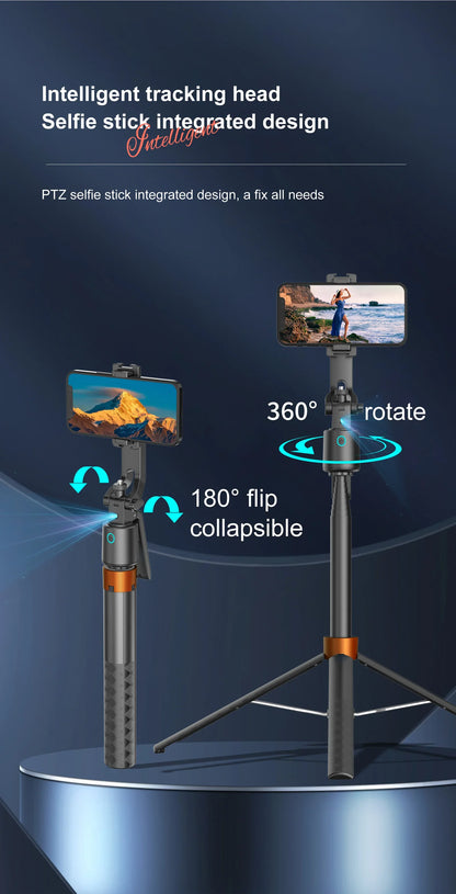 Tripod with Facial Tracking, 180 cm, 360° Rotation and Selfie Stick