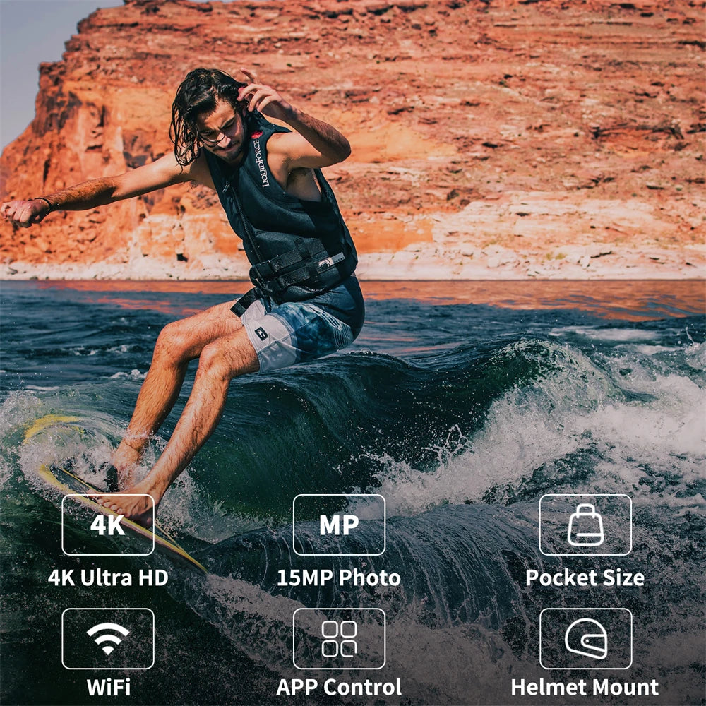 Cámara de deportes 4K. Resistente al agua 30 m. Wifi