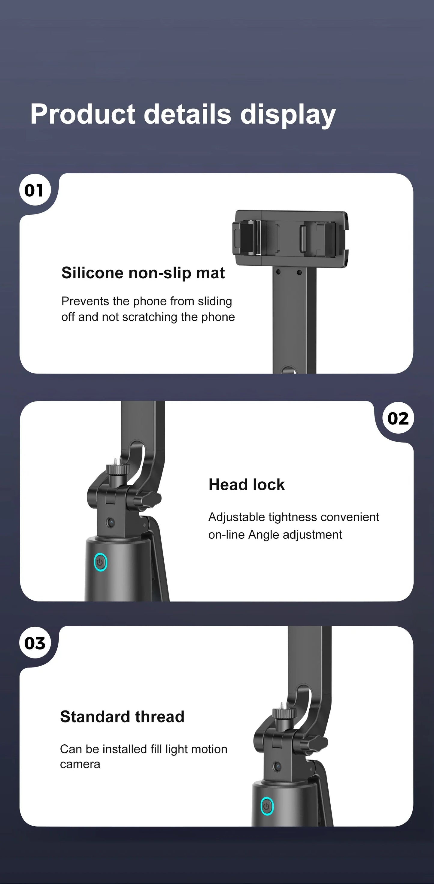 Tripod with Facial Tracking, 180 cm, 360° Rotation and Selfie Stick