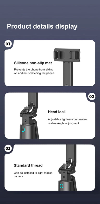 Tripod with Facial Tracking, 180 cm, 360° Rotation and Selfie Stick