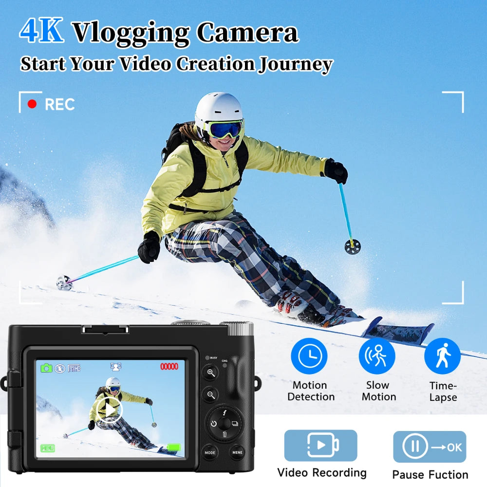 Cámara digital 4K 48 MP para vlogs, fotografía, edición de videos.