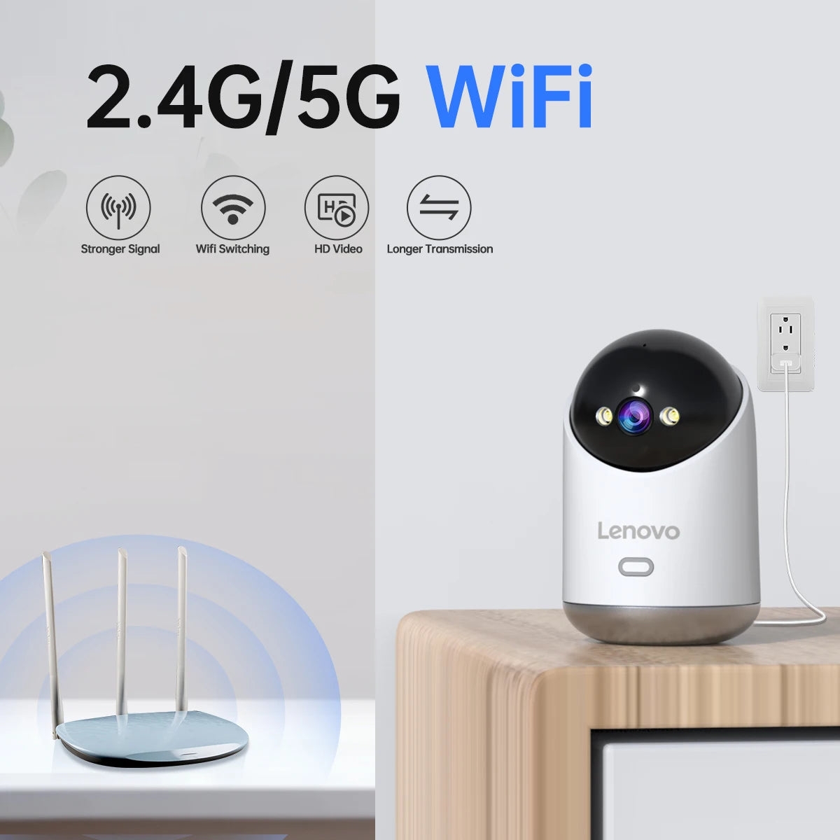 Cámara de videovigilancia WiFi Lenovo de 5 MP. Con seguimiento automático nocturno, seguridad CCTV y monitor de bebé.