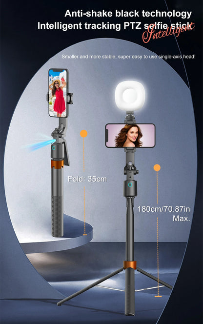 Tripod with Facial Tracking, 180 cm, 360° Rotation and Selfie Stick